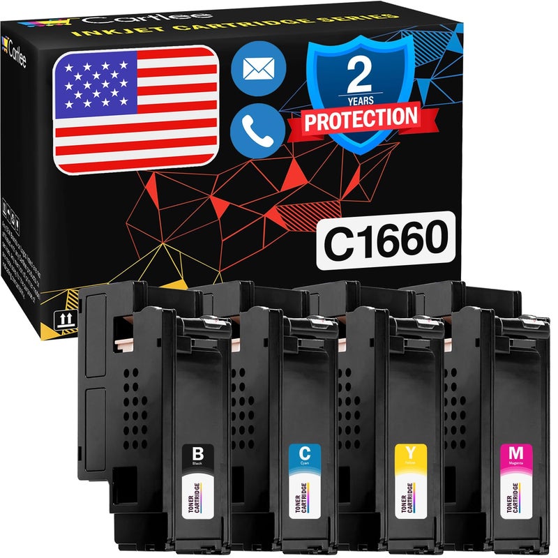Cartlee Compatible Toner Cartridges Replacement for Dell C1660, C1660W, C1660cnw, 1660, 1660w, 1660cnw 4G9HP High Yield Laser Printers Ink (1 Black, 1 Cyan, 1 Magenta, 1 Yellow) - Image 1